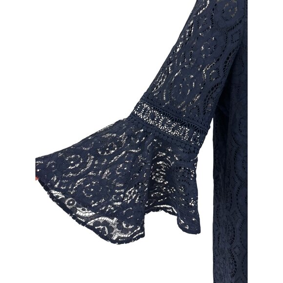 Chico's Size 3 = XL/16 Navy Blue Lace Shift Dress Bell Flare Sleeves Wedding - Picture 2 of 8